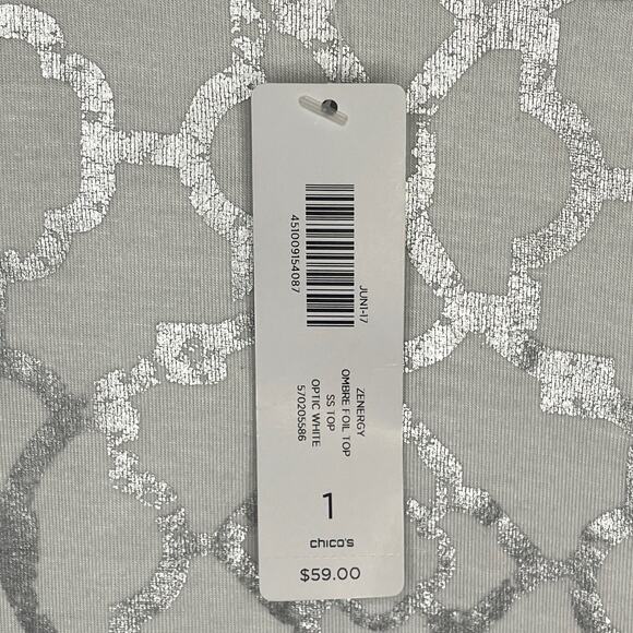 Zenergy by Chico's Ombre Foil Top Short Sleeve Optic White SZ 1 Medium NWT - Picture 4 of 7